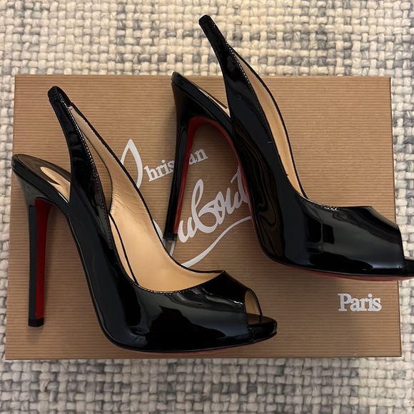 Christian Louboutin Flo Sling 120 Patent Leather Pumps in Black - Picture 3 of 10